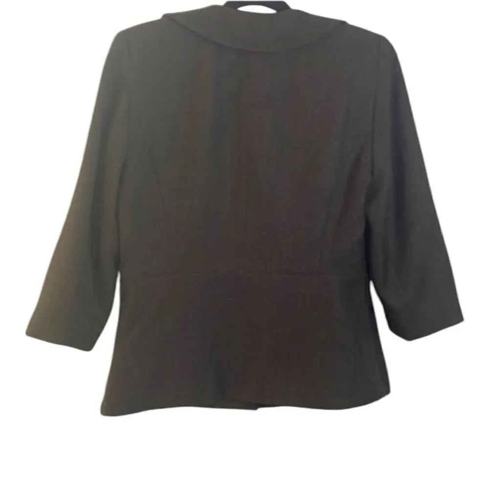 Larry Levine Ruffled Collar Blazer Jacket Size10 Brown Herringbone Tweed Career